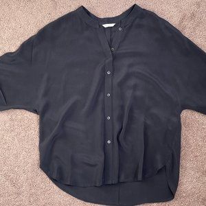 100% Silk Dark Grey Poetry Batwing Blouse. Size: UK 6/ US 2